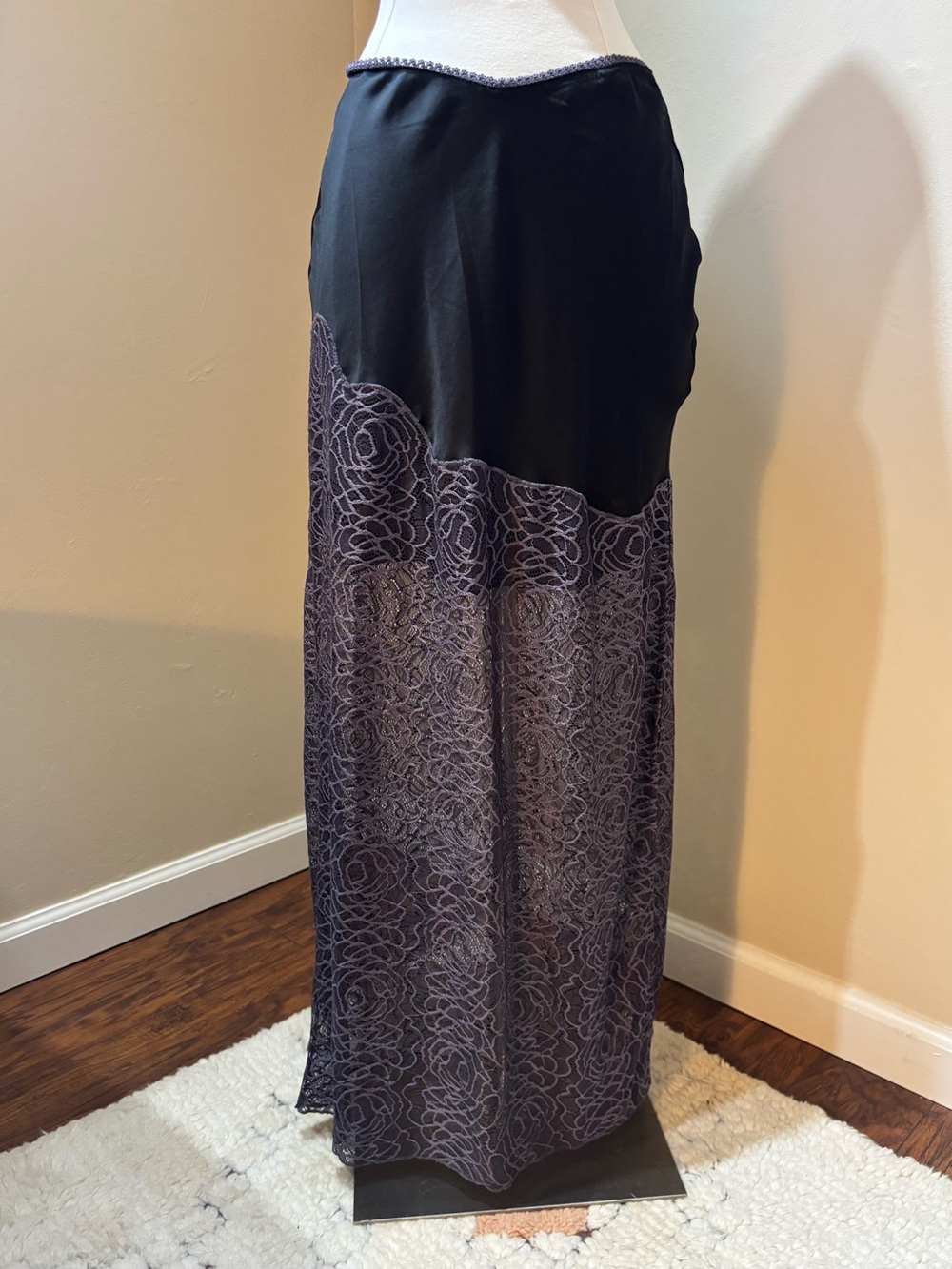 Free People Intimately Black and Lilac Lace Maxi Skirt